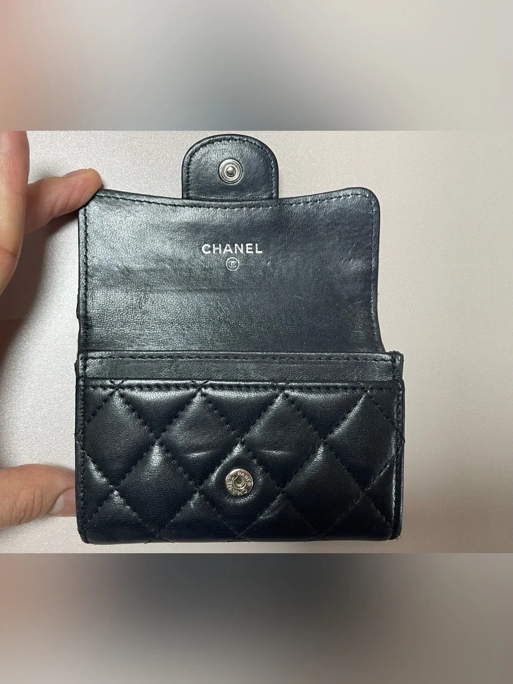 CHANEL Lambskin Black Quilted Leather Small Wallet with CC Turn-Lock